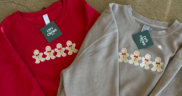 Gingerbread Embroidered Crew- Sand