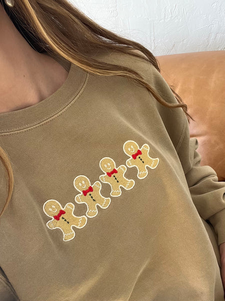 Gingerbread Embroidered Crew- Sand