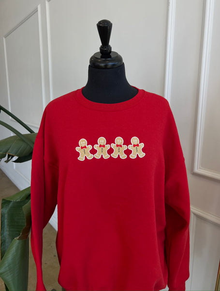 Gingerbread Embroidered Crew- RED