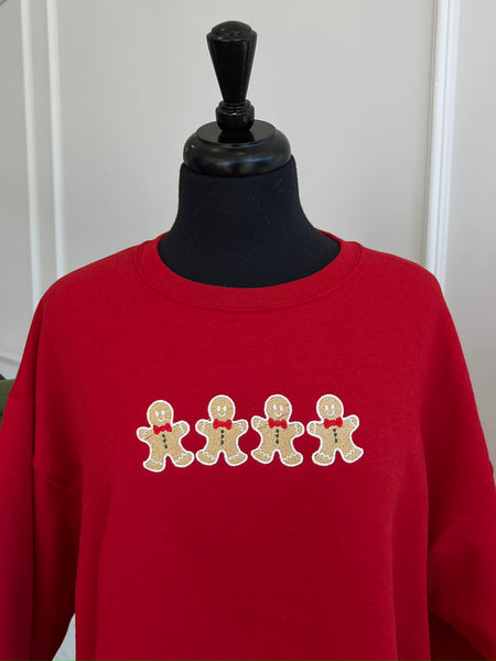 Gingerbread Embroidered Crew- RED